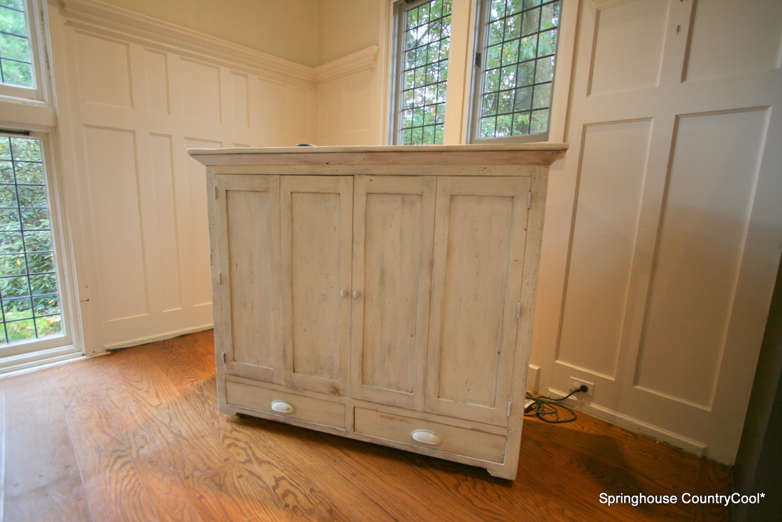 Media-Cabinet custom-made from reclaimed-wood Barn-wood tv cabinet milk painted creme